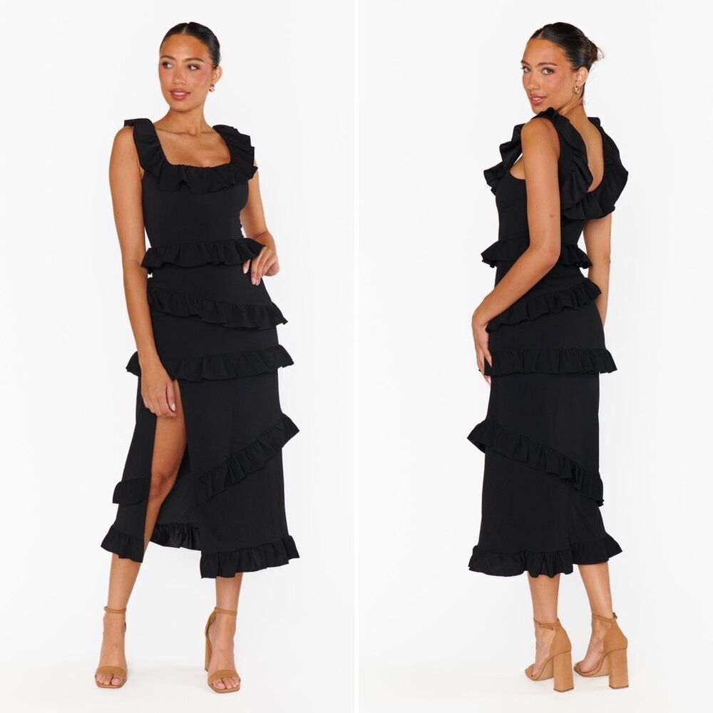 Show Me Your MuMu Black Ruffle Midi Dress